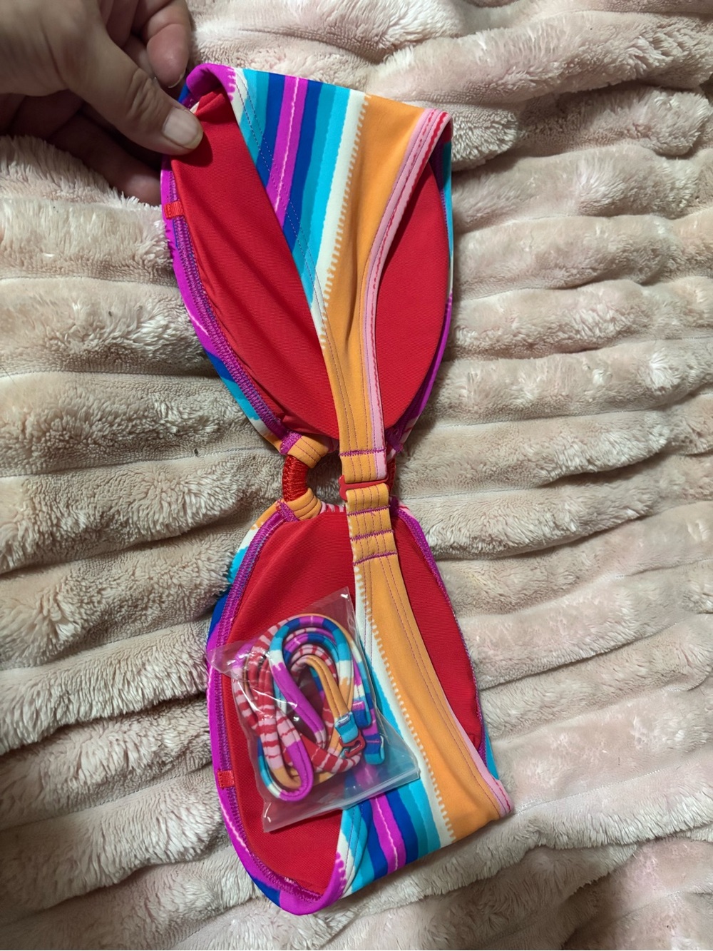 : Aerie Striped Bandeau Bikini Set High Rise Bottoms Multicolor M NWOT - Picture 8 of 10